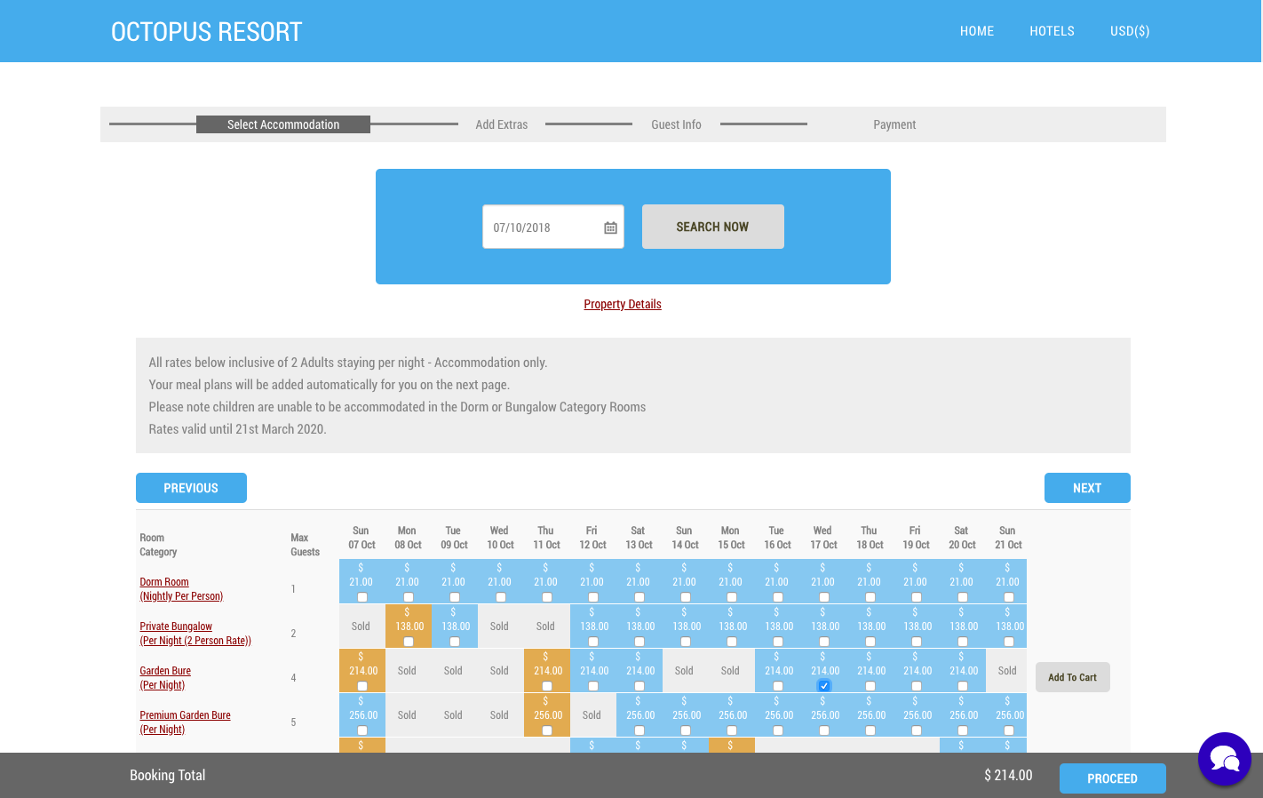 Online booking page